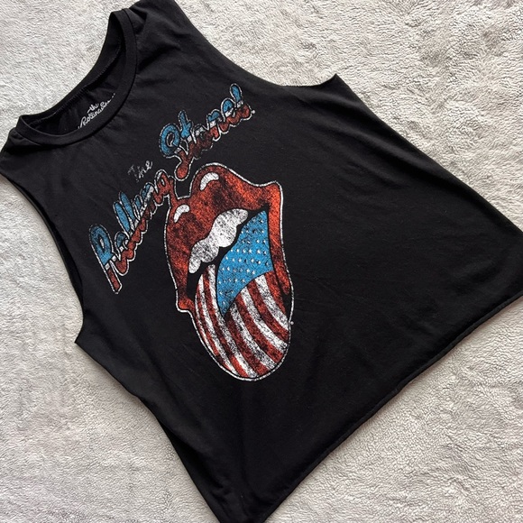 The Rolling Stones American Flag Tongue Logo Distressed Sleeveless Tank Top XS - Picture 1 of 9
